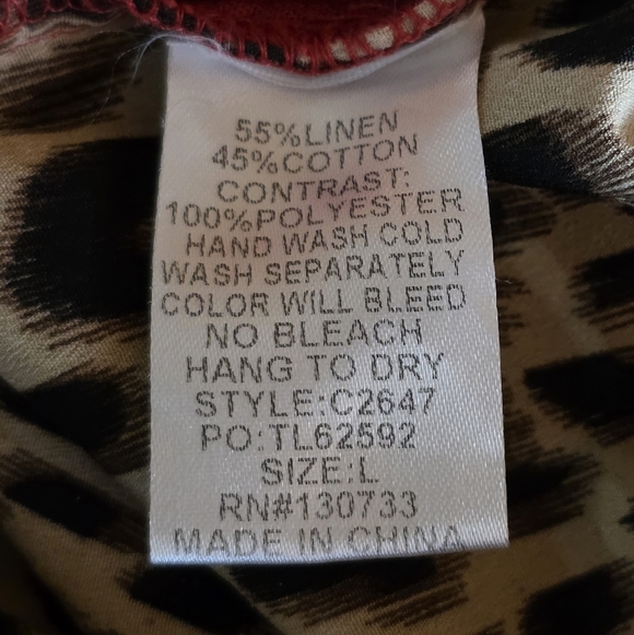 Umgee Red Linen Blend Button Front Tunic Dress Leopard Print Contrast Size L - Picture 6 of 6